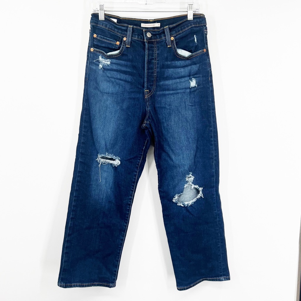 Levi’s Ribcage Straight Ankle Jeans Button Fly Distressed
